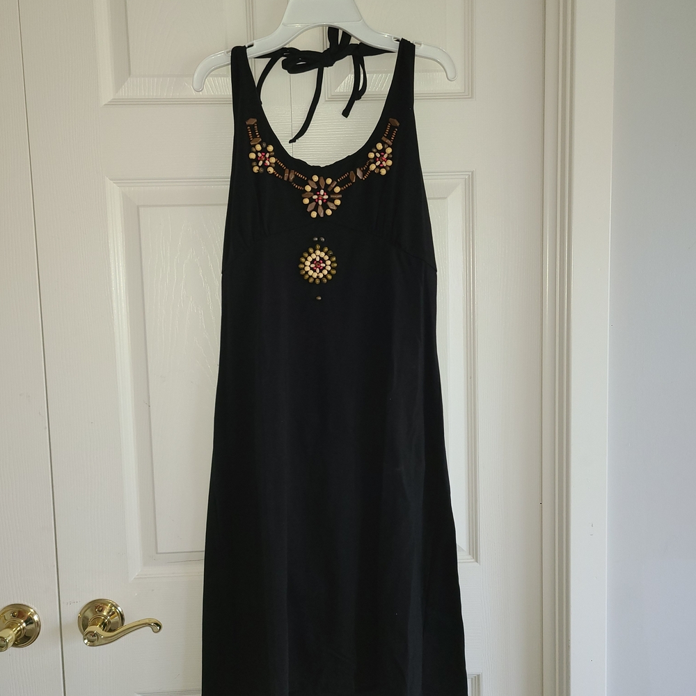 Black Halter Dress with Bead Embellishments